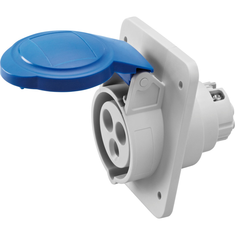 CEE indbygnings udtag, 10, HP, 3P, 16A, 230V, 6H, bl, IP44