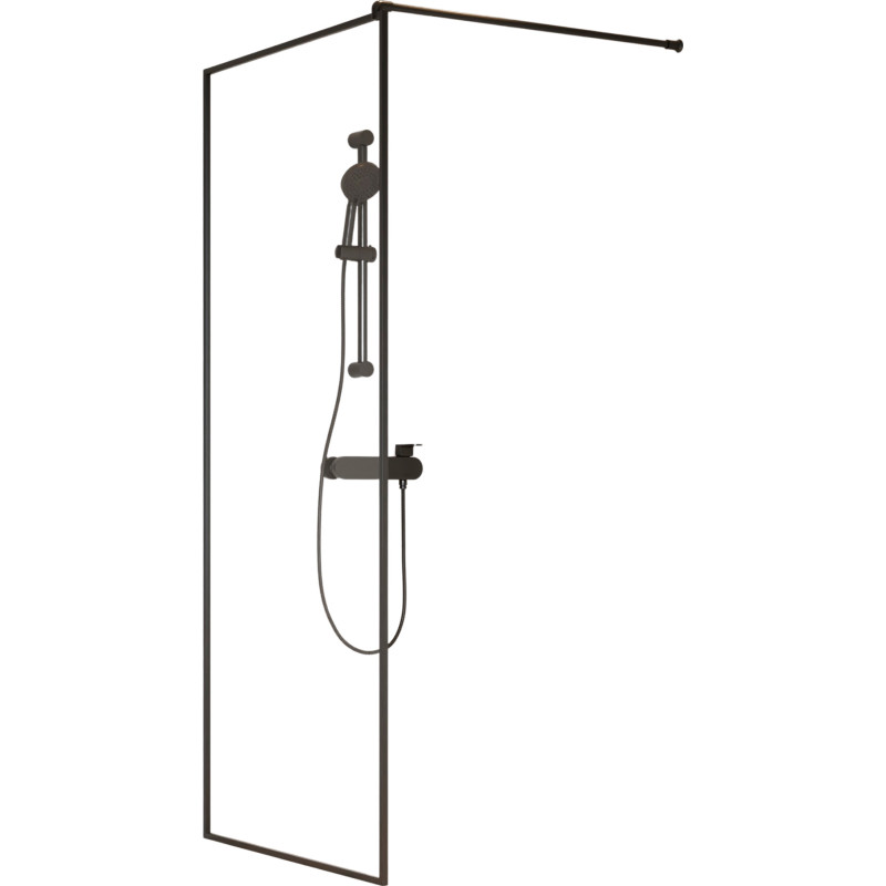 Brasta Dija Frame brusevæg, 90 cm, klart glas, sort profil