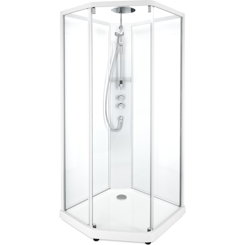 Showerama Comfort duschkabin, 100x100 cm, vit profil, klart/frostat glas