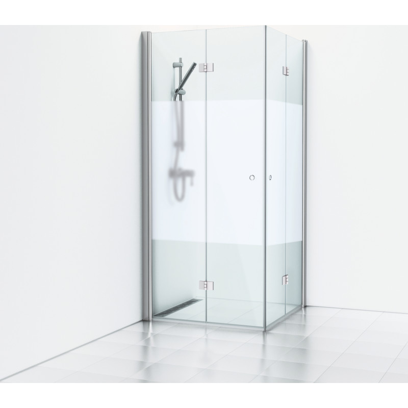 Svedbergs Skoga brusehjørne, 69x89 cm, halvfrostet glas, blank aluminium profil