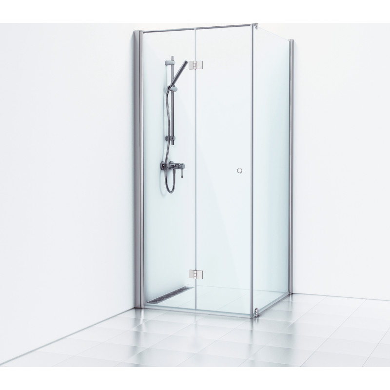 Svedbergs Skoga brusehjørne, 79x82 cm, dør og væg, klart glas, blank aluminium profil