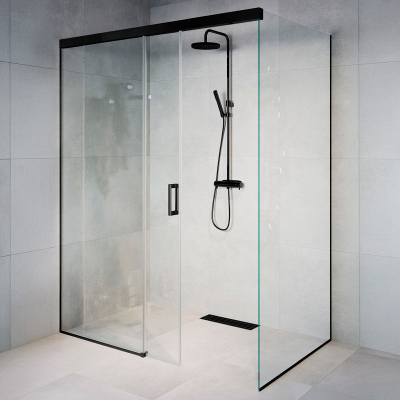 Brasta Milda Soft hörndusch, 119x79,8 cm, klart glas, svart profil