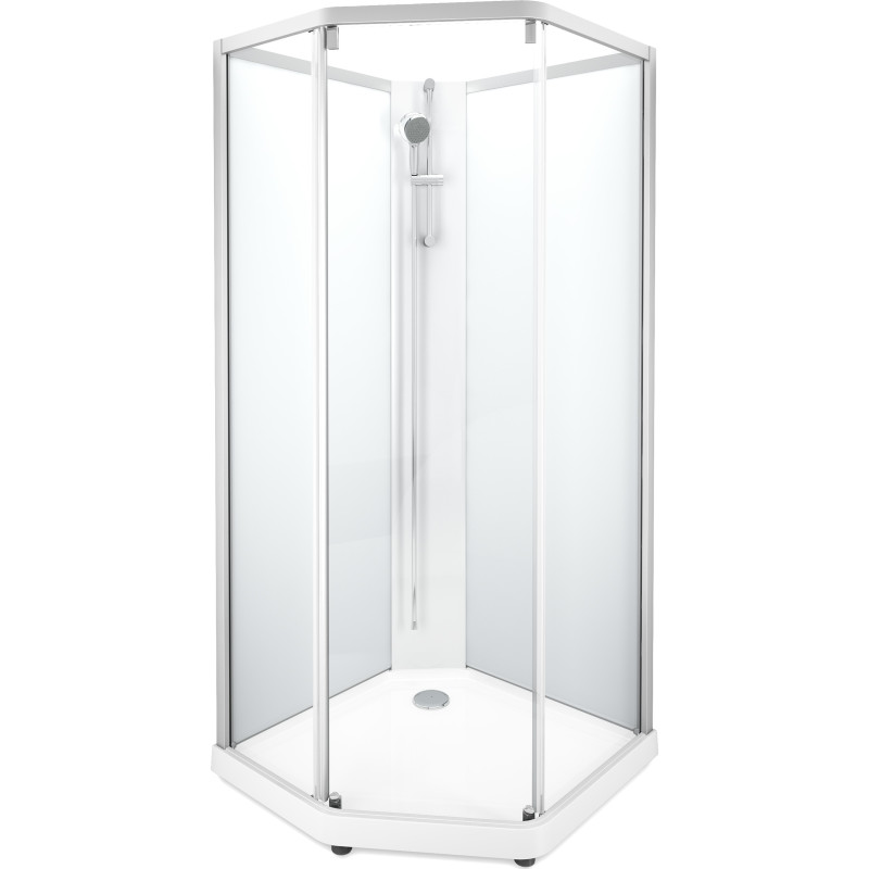 Showerama Classic brusekabine, 80x90 cm, hvid profil, klart/frostet glas