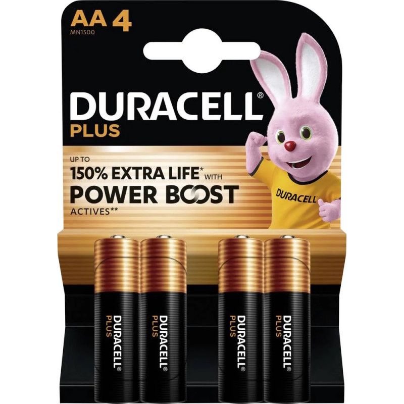 Duracell Plus AA batterier, 4 stk.
