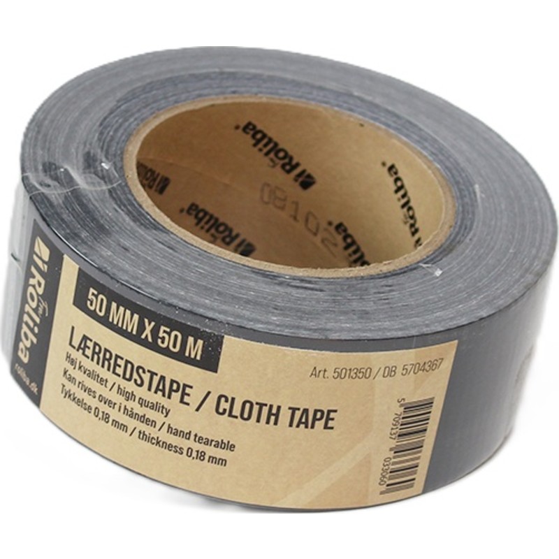Roliba lærredstape, waterproof, sort, 50 mm x 50 m