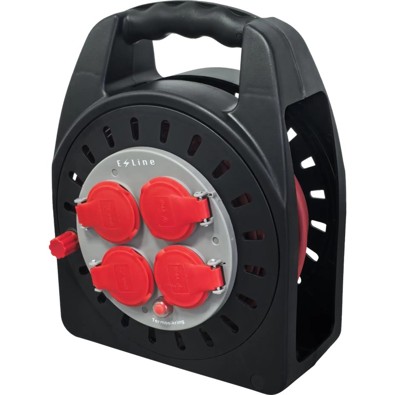 E-Line kabeltromle m/jord 4Ãudt. 230V/10A IP44 20m