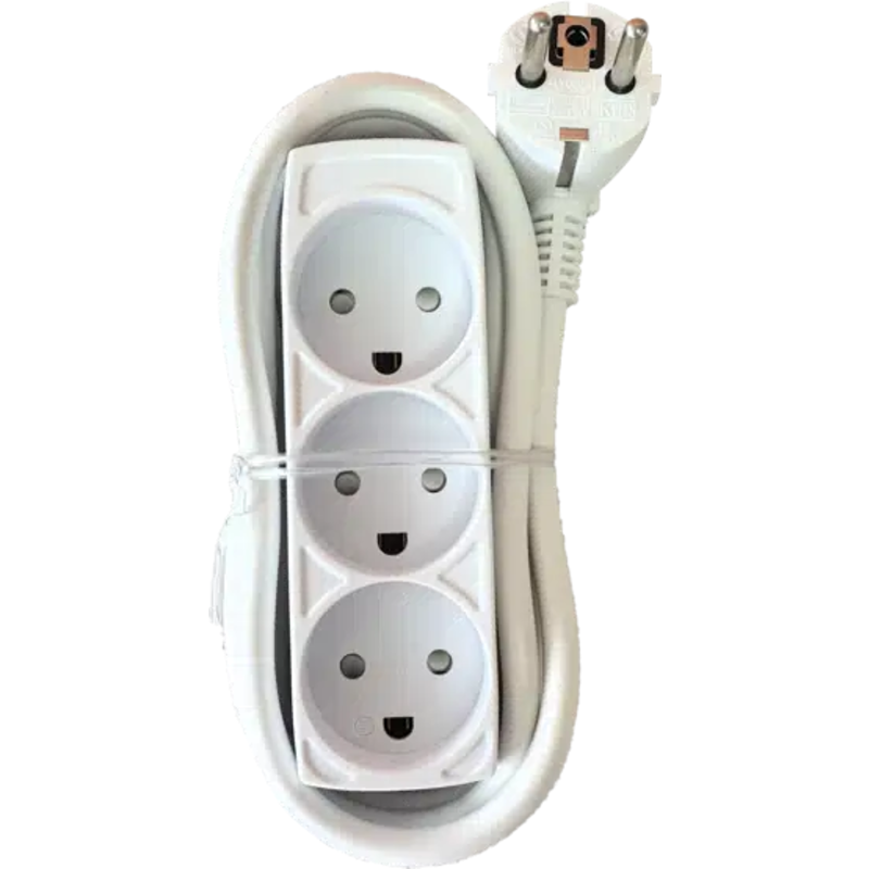 Hybrid stikdåse - 3 x DK jord, Schuko stikprop, Hvid (1,5m)