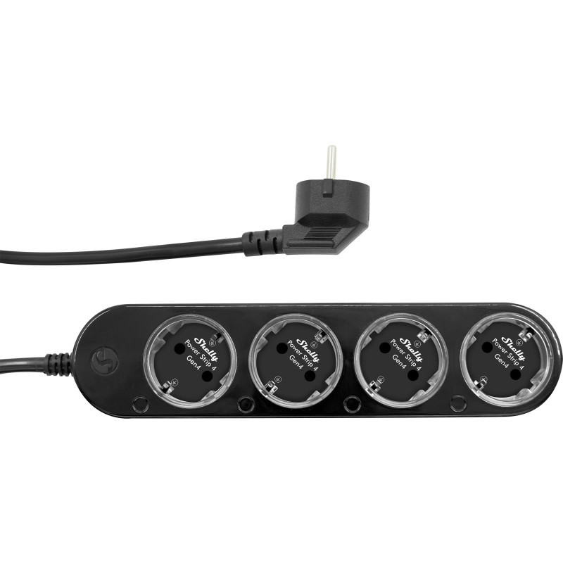 Shelly Power Strip 4 Gen4 - sort smart stikdåse med 4 Schuko