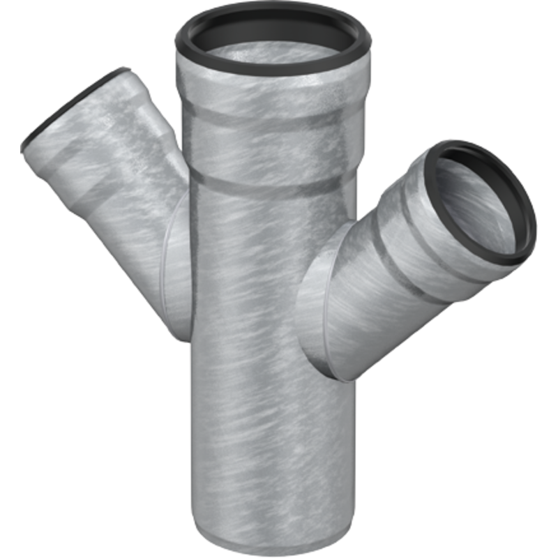 Aco GM-X dobbelt grenrør, 87°, Ø70x50 mm, galvaniseret stål