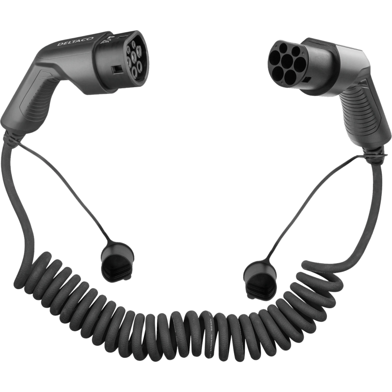 Deltaco spiral ladekabel, type 2, 3 fase, 16A, 5 meter
