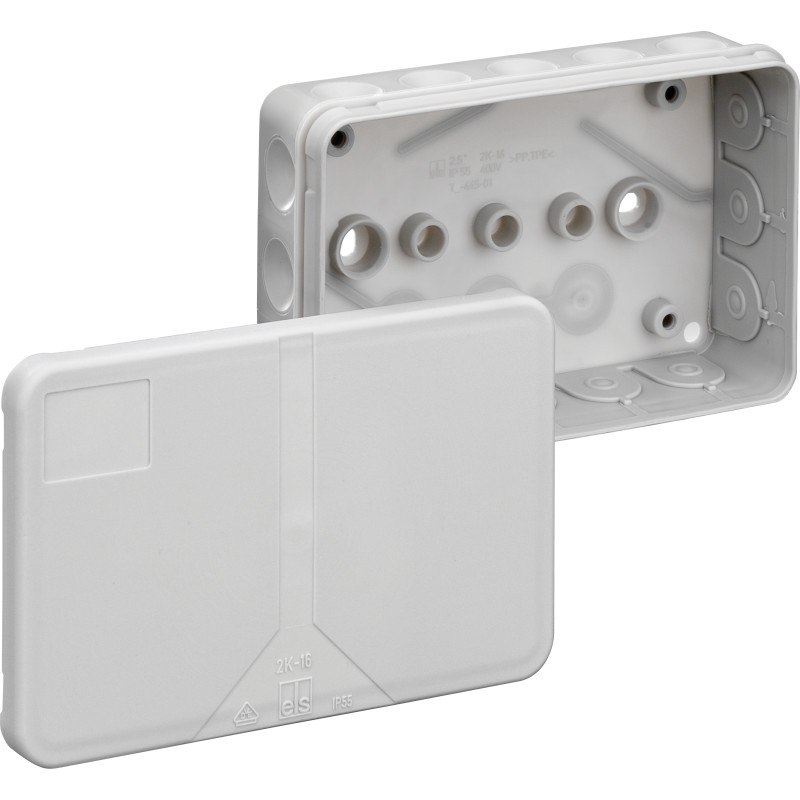 Forgreningsdåse 2,5 mm², 2K-16-L  130x85x37 mm  med 19 membrander IP55 halogenfri thermoplast, farve lysegrå
