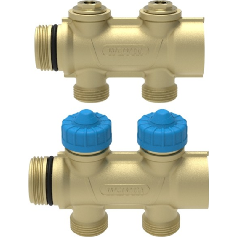 Wavin Comfina 3/4" gulvvarme fordelerrør, 2 kredse, 20 mm pex koblingssæt