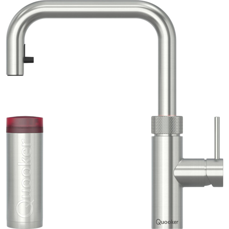 Quooker Flex Square Pro3 køkkenarmatur, kogende vand, udtrækstud, stål