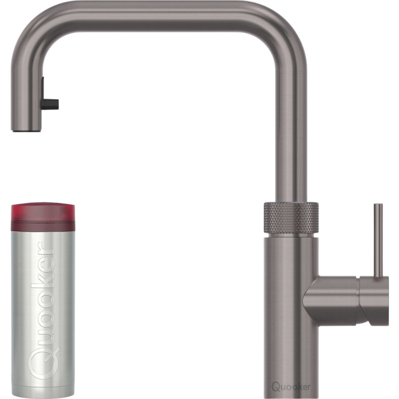 Quooker Flex Square Pro3 køkkenarmatur, kogende vand, udtrækstud, sort krom