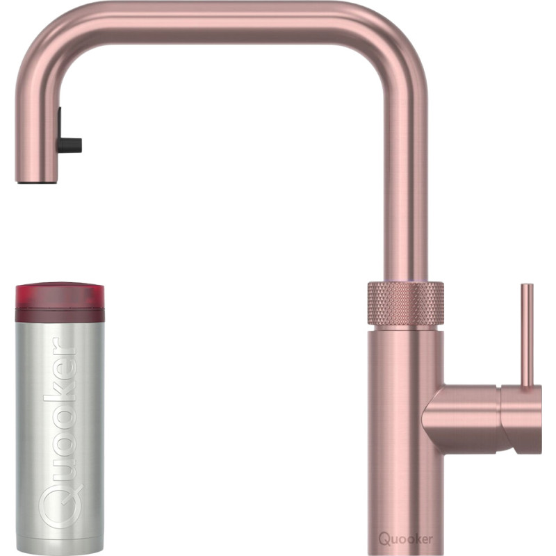 Quooker Flex Square Pro3 køkkenarmatur, kogende vand, udtrækstud, rosa kobber
