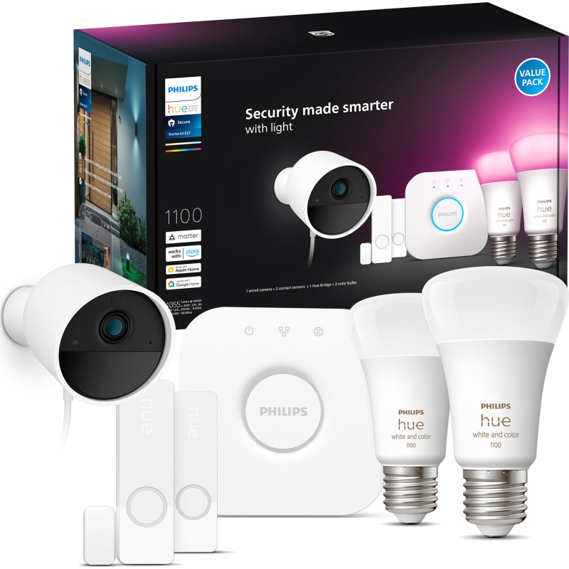 Philips Hue Secure startpaket med lampor, övervakningskamera & rörelsesensor