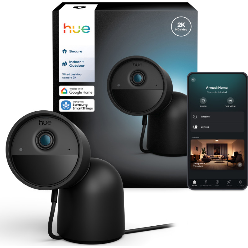 Philips Hue Secure overvågningskamera med bordholder, 2K, sort