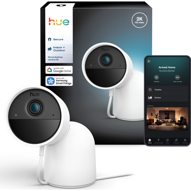 Philips Hue Secure overvågningskamera med bordholder, 2K, hvid