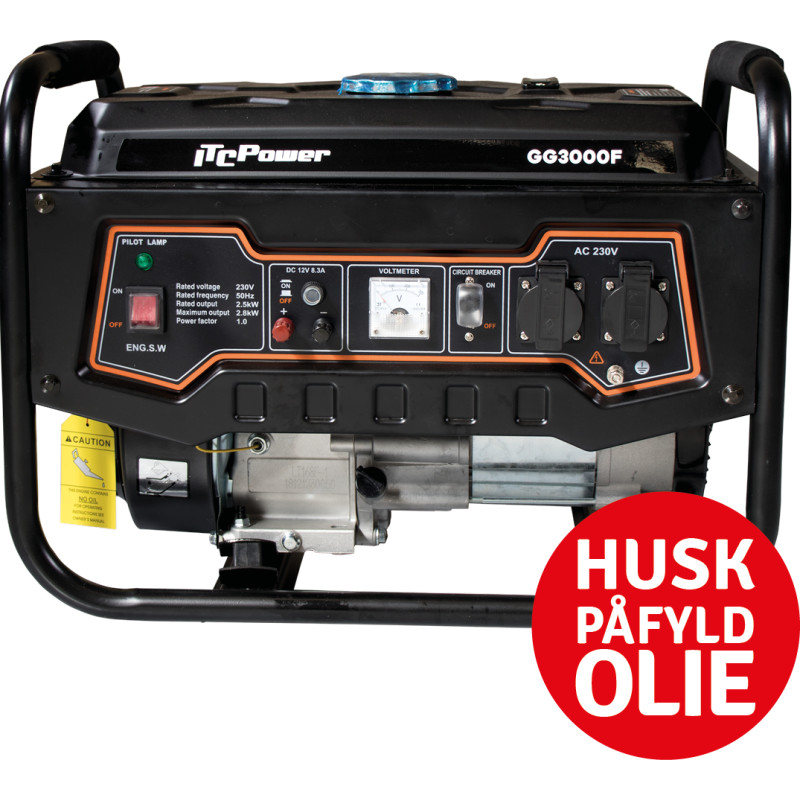 ITC GG3000F generator 230 V, 2,8 kW, Schukostik, benzinmotor