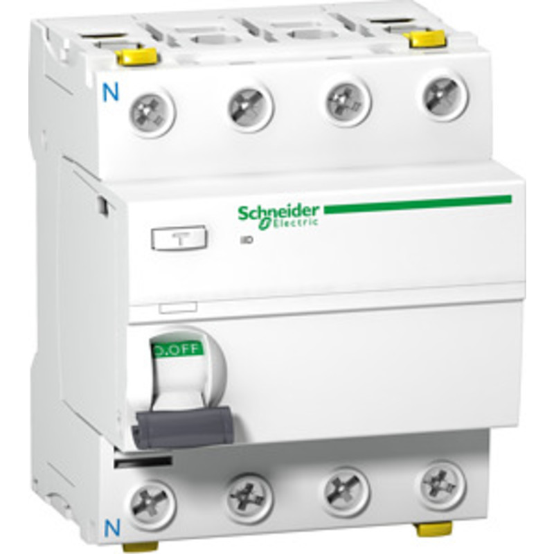 Schneider Electric Acti9 hpfi-afbryder iid, 4p 40a 30ma, kl. a, med dobbelt terminal, 72 mm