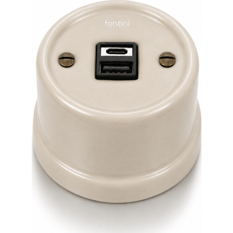 Fontini Garby USB-laddare i porslin utan kablage, A+C, svart