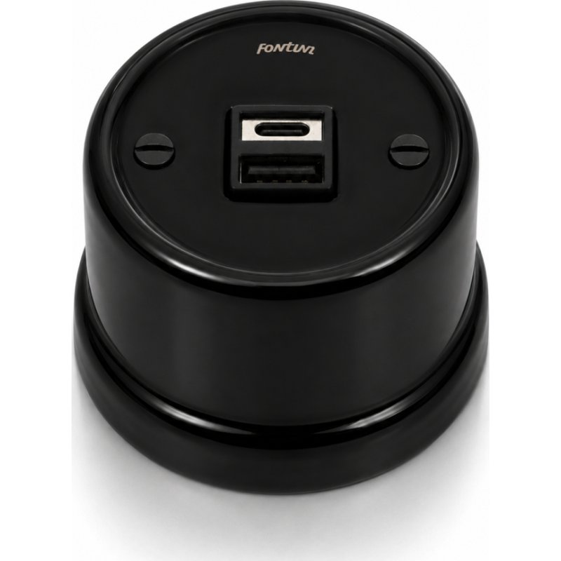 Fontini Garby porcelæn dobbelt USB-lade uden kabling, A+C, sort