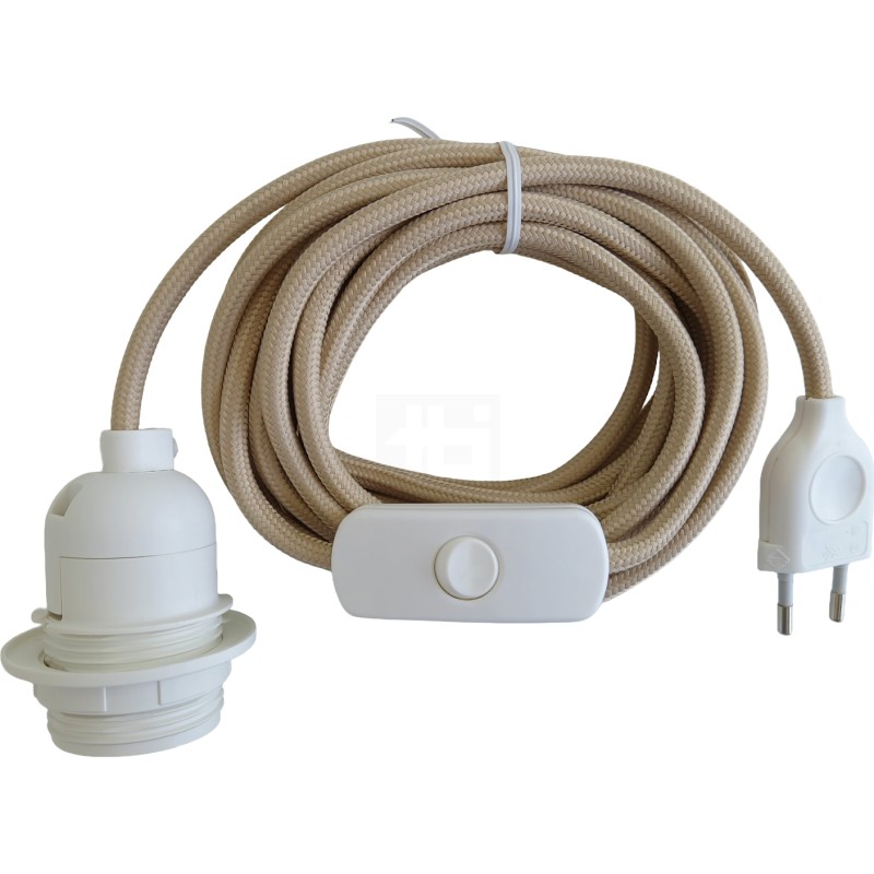 TBI ledning med E27 fatning & afbryder, sandfarvet