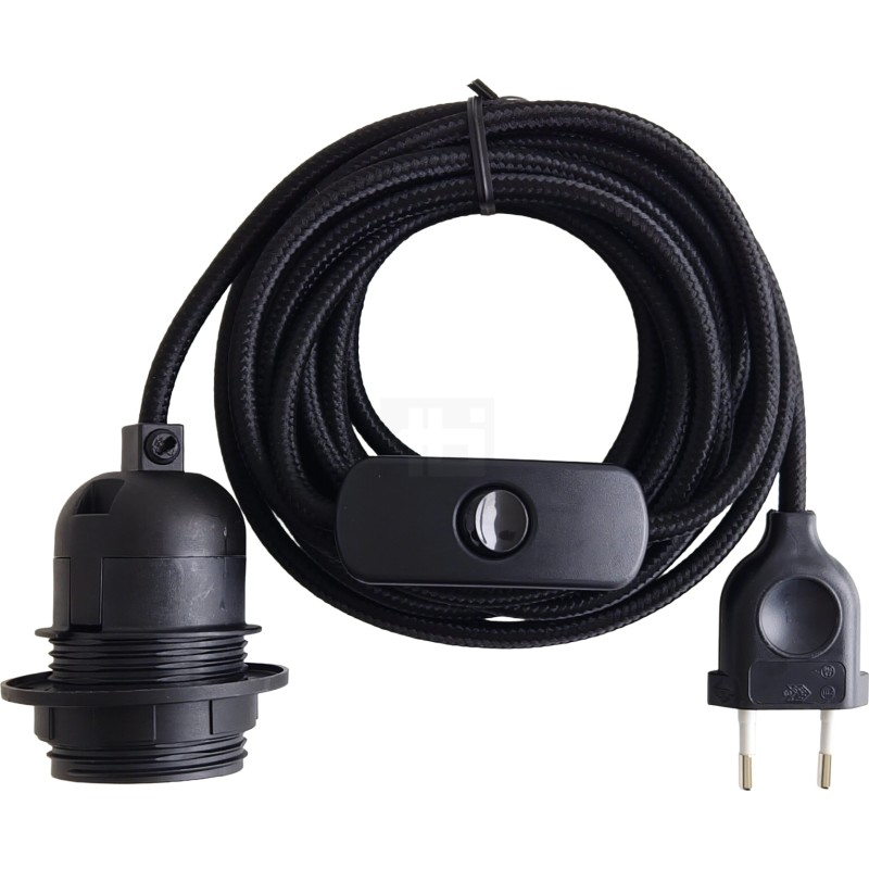 TBI ledning med E27 fatning & afbryder, sort
