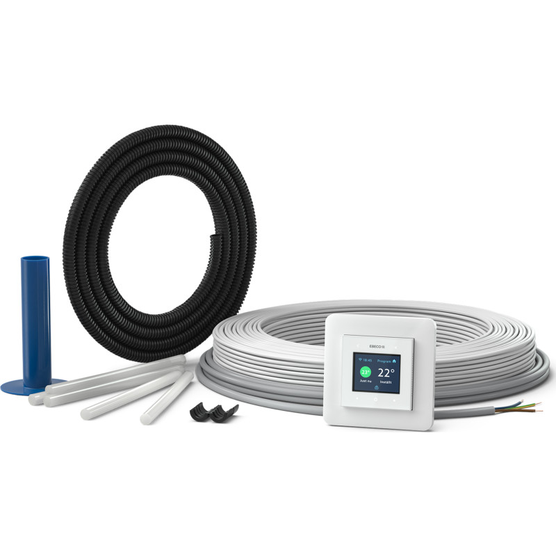 Ebeco gulvvarmesæt med varmekabel & termostat, wifi, 2080W, 187 meter