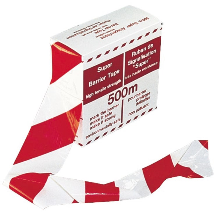 Merketape, rød/hvit, 500 M