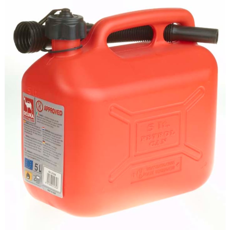 Bensindunk i plast, röd, 5 liter