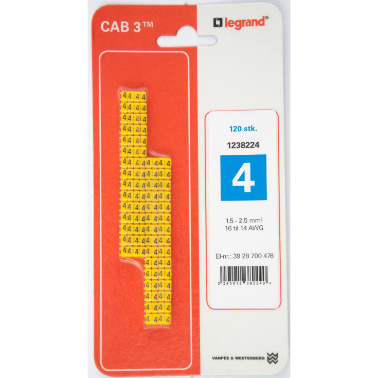 120 st CAB3 Trådmärke 1,5-2,5 mm² märke: 4 (P120)
