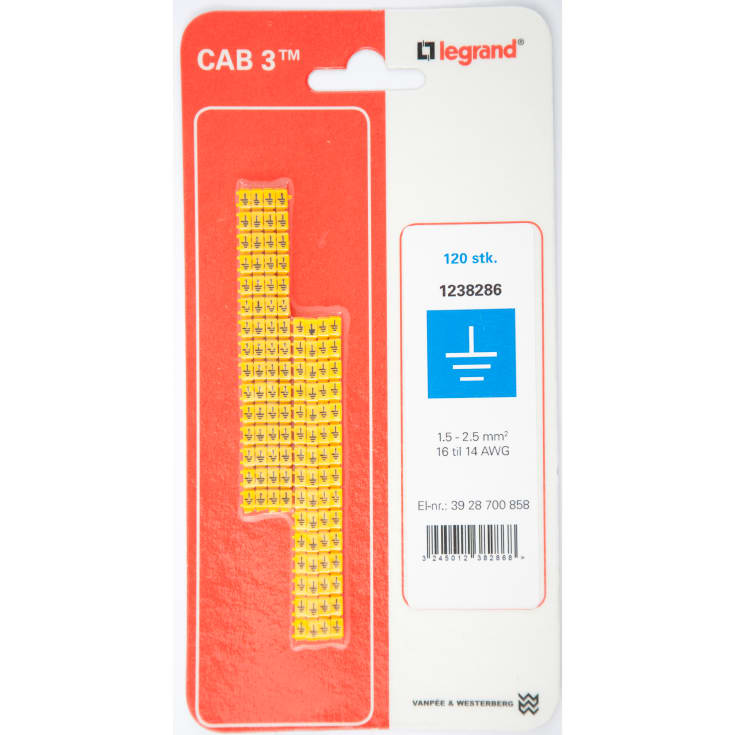 120 st CAB3 Trådmärke 1,5-2,5 mm² märkt: jord (P120)
