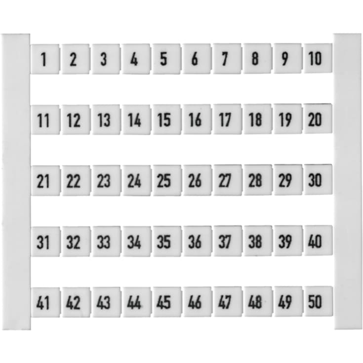 50 stk Dekafix merkeblad 5-FW, merket 1-50