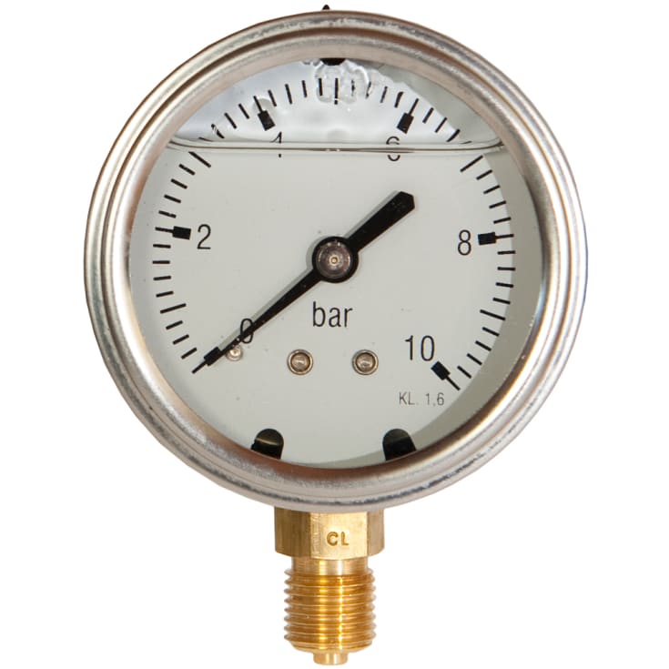1/4" x 63 mm trykkmåler 10 bar glyserin