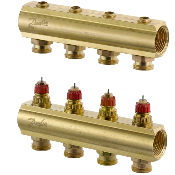 Danfoss 1" gulvvarme fordelerrør, 4 kredse