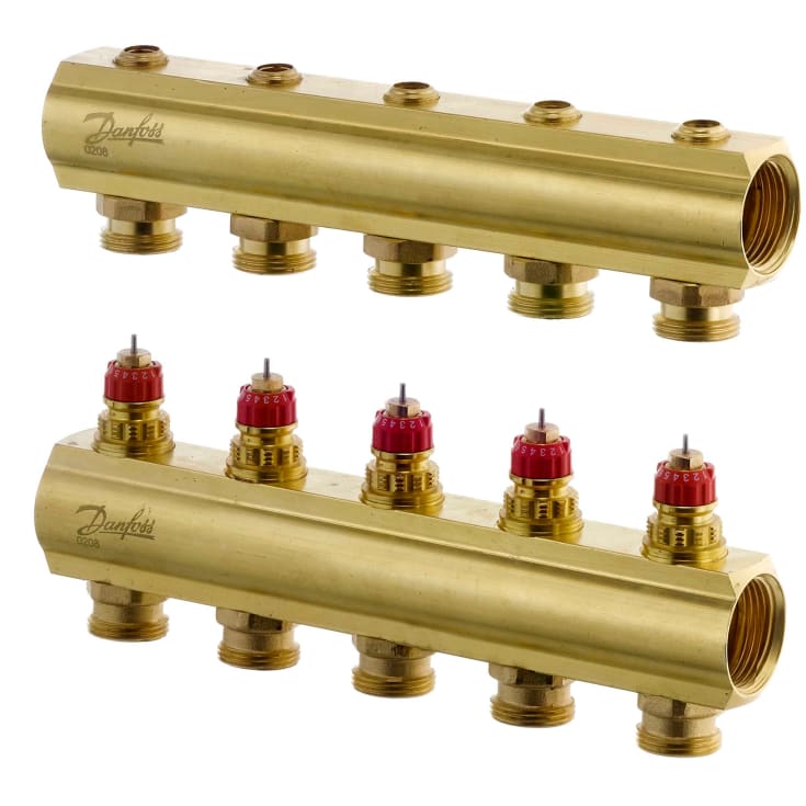 Danfoss 1" gulvvarme fordelerrør, 5 kredse