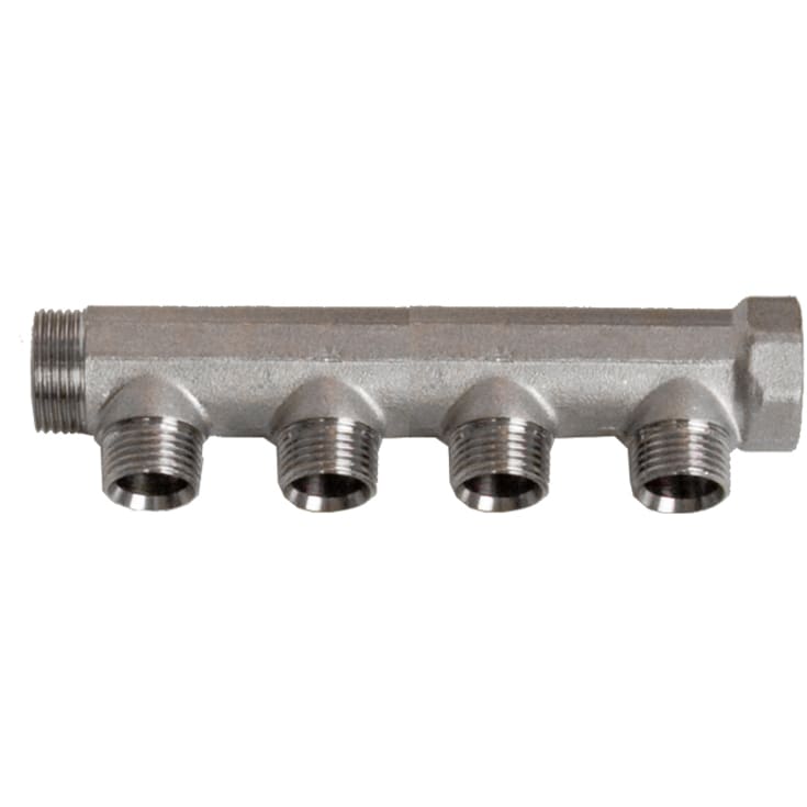 3/4" x 1/2" 4-grenat fördelarrör mässing TEA-beläggning med koppling.