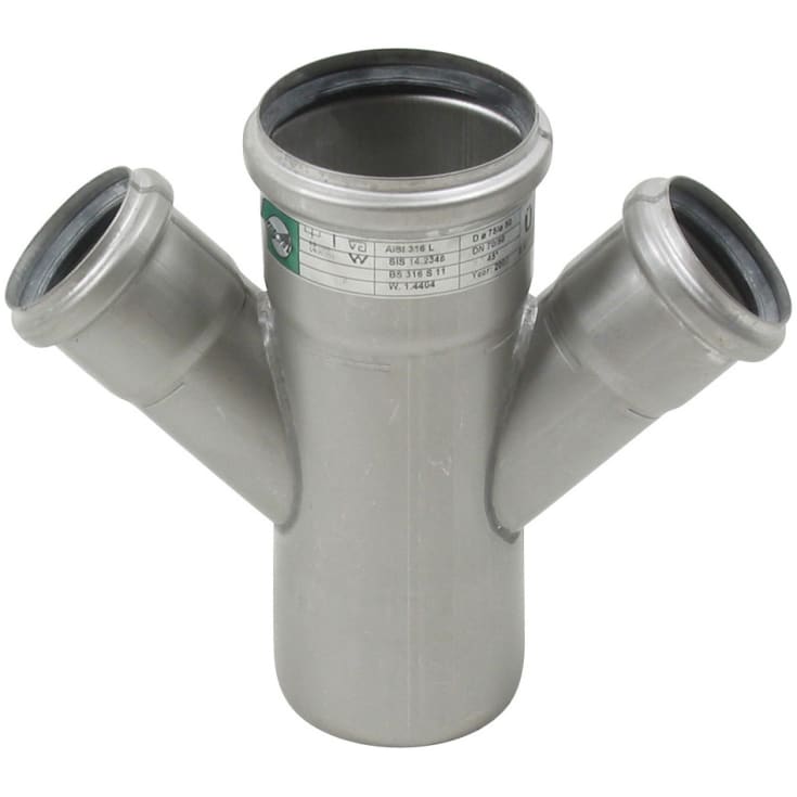 75 x 50 mm x 45° Grenrør dobbelt syrefast AISI316L BLÜCHER
