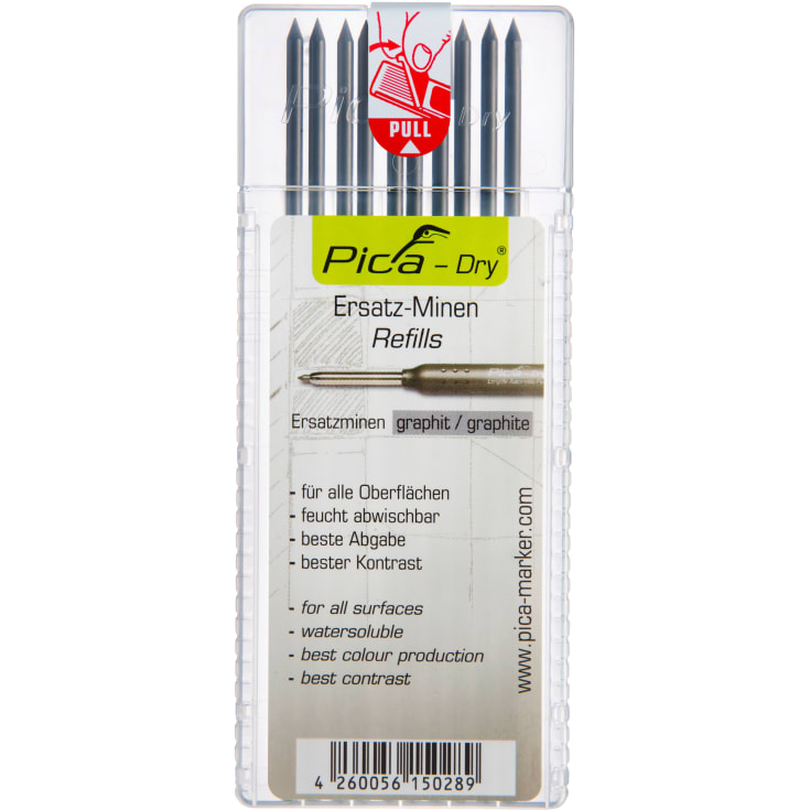Pica Dry refill til dybhulsblyant 1616196, grafit 2B, 10 stk.