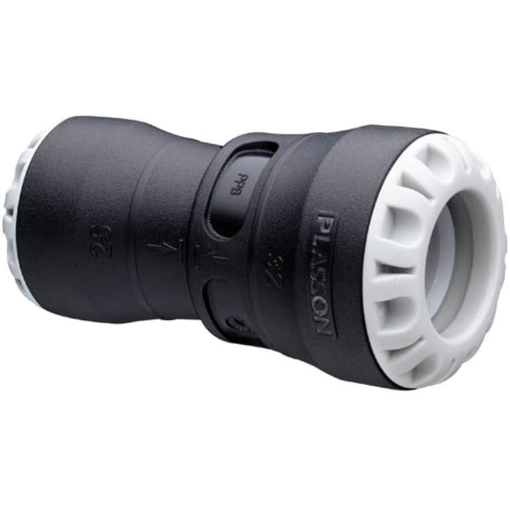 Plasson 32 x 25 mm samlemuffe reduceret, PP, PN16