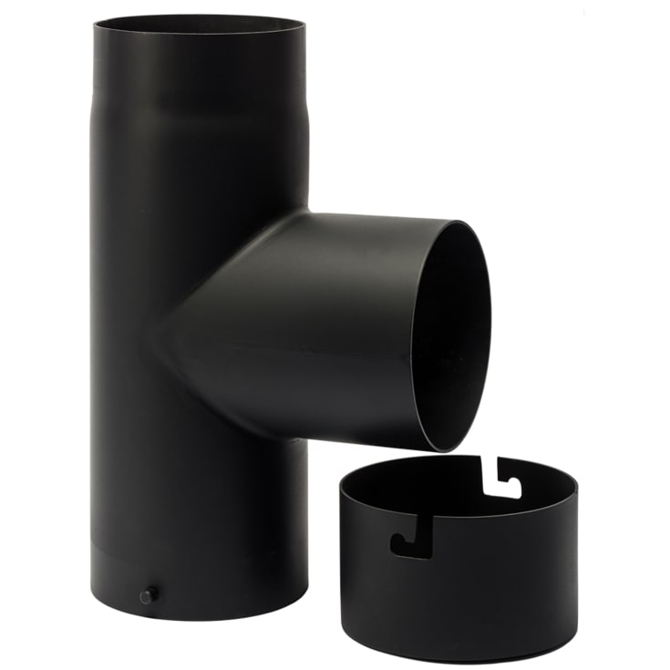 180 mm Metalbestos Svart rökrör T-stycke 90° med sotskål