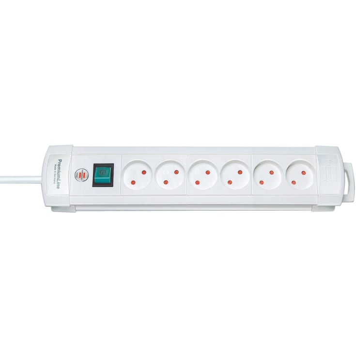 2 st Premium-Line Socket 6 Uttag U/J med strömbrytare och 3M kabel. vit