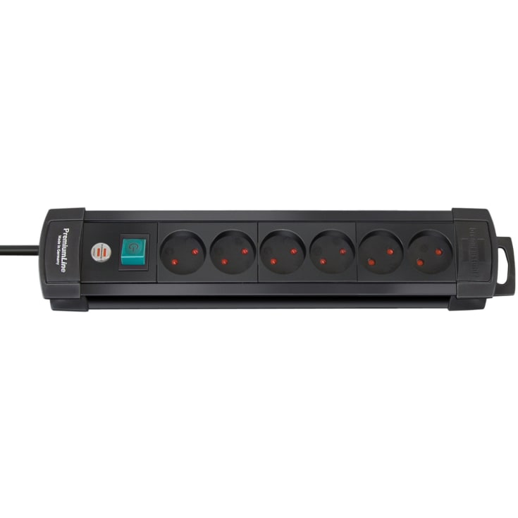 2 st Premium-Line Socket 6 Uttag U/J med strömbrytare och 3M kabel. svart