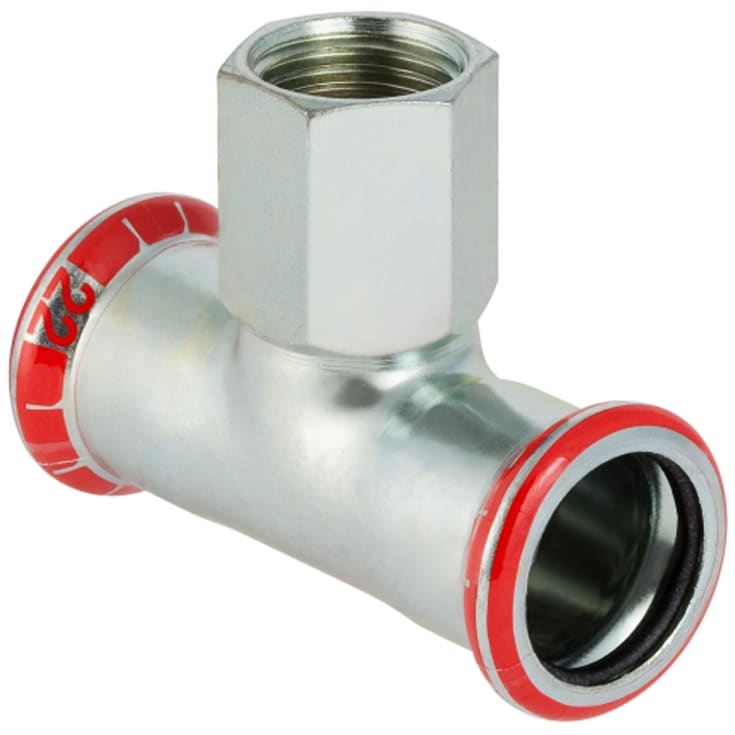 Geberit Mapress forzinket T-stykke m/muffe t/varmeanlæg 22 mm x 1/2" x 22 mm