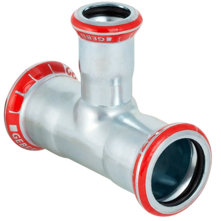 5 stk Geberit Mapress forzinket T-stykke reduceret t/varmeanlæg, 22 x 28 x 22 mm