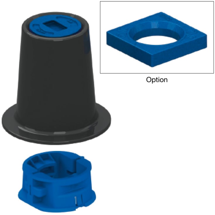 AVK dæksel, 195 x 190 mm, fast, komplet med prop, komposit/støbejer, blå