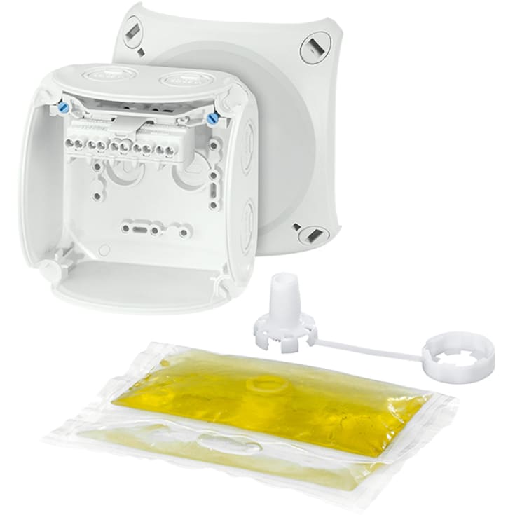 Koblingsboks WP0402G 1,5-2,5 mm² grå med gel 104x104x70 mm