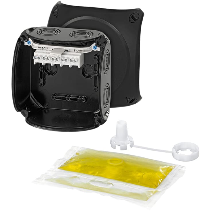 Koblingsboks WP0604B 1,5-4 mm² svart med gel 130x130x77 mm