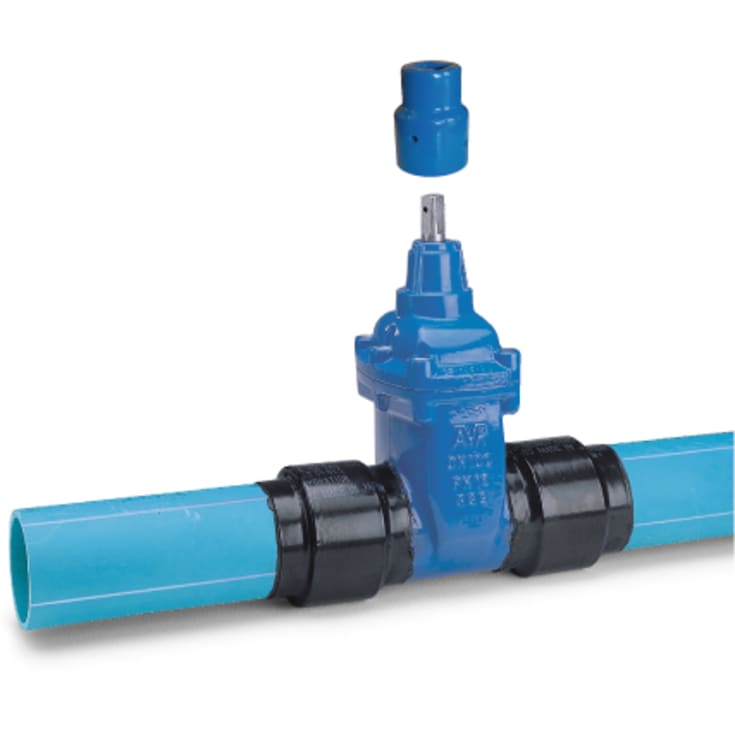 AVK 160 mm skydeventil med PE100RC-ben, blå kappe, PN10, EPDM